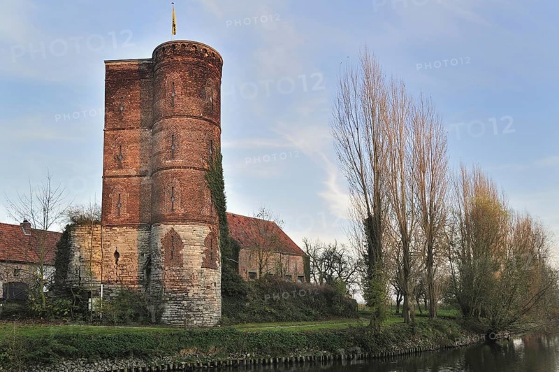 The Graventoren, Tower of the Counts along the river Scheldt on the Island of Mercator at Rupelmonde, Belgium, Europe