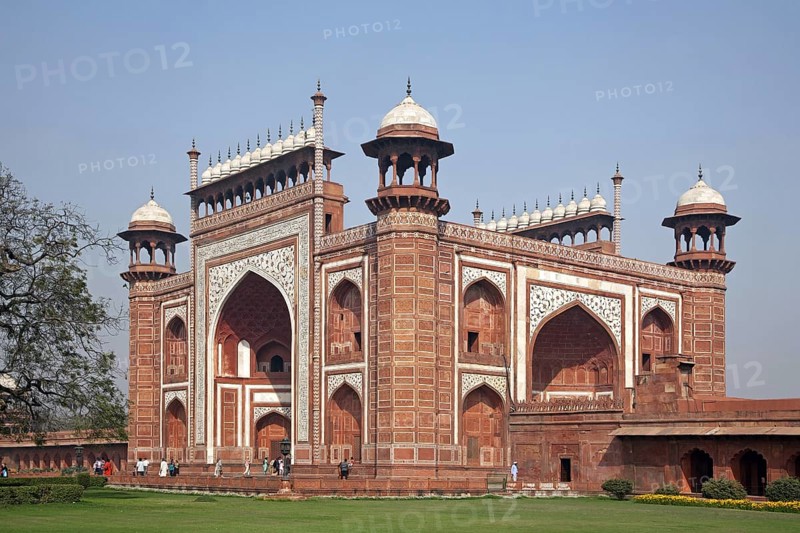 Entrance gate to the Taj Mahal in Agra, Uttar Pradesh, India, Asia