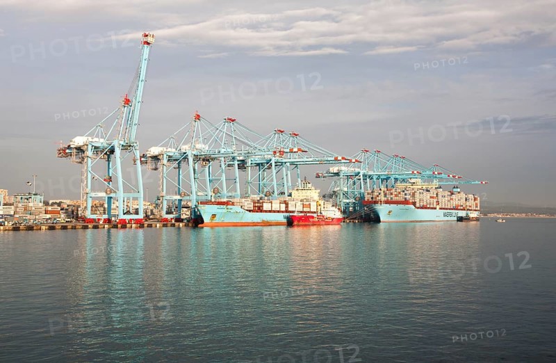 Large cranes at APM Terminals loading container ships port at Algeciras, Cadiz Province, Spain, Europe