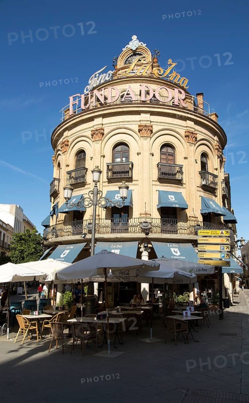 El Gallo Azul rotunda building cafe built in 1929 advertising Fundador brandy, Jerez de la Frontera, Spain, Europe