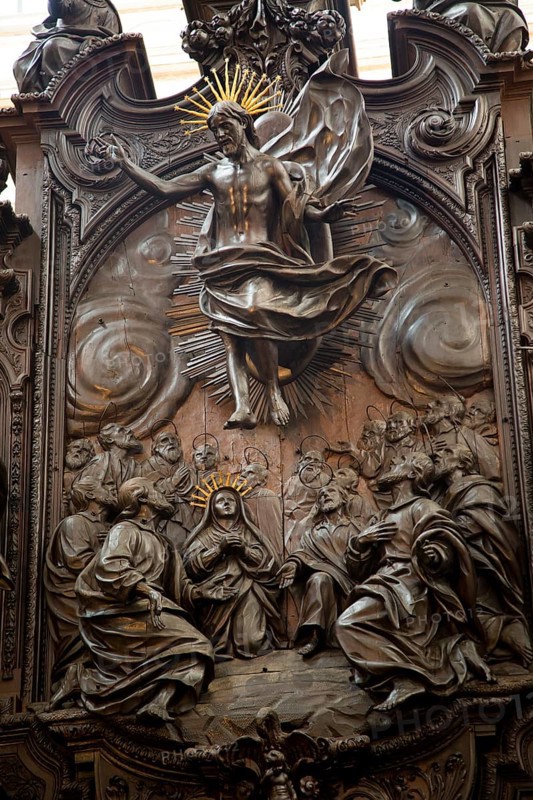 Finely carved mahogany woodwork in the cathedral choir stalls by Pedro Duque Cornejo, Cordoba, Spain, Europe