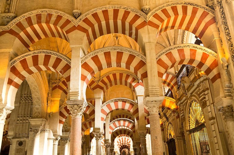 Moorish arches in the former mosque now cathedral, Cordoba, Spain, Europe