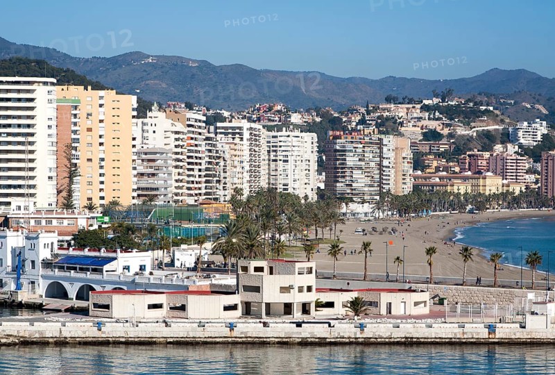 Beach front apartment buildings Malaga, Spain, Europe