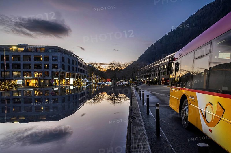 Dusk Postbus Interlaken, Switzerland, Europe