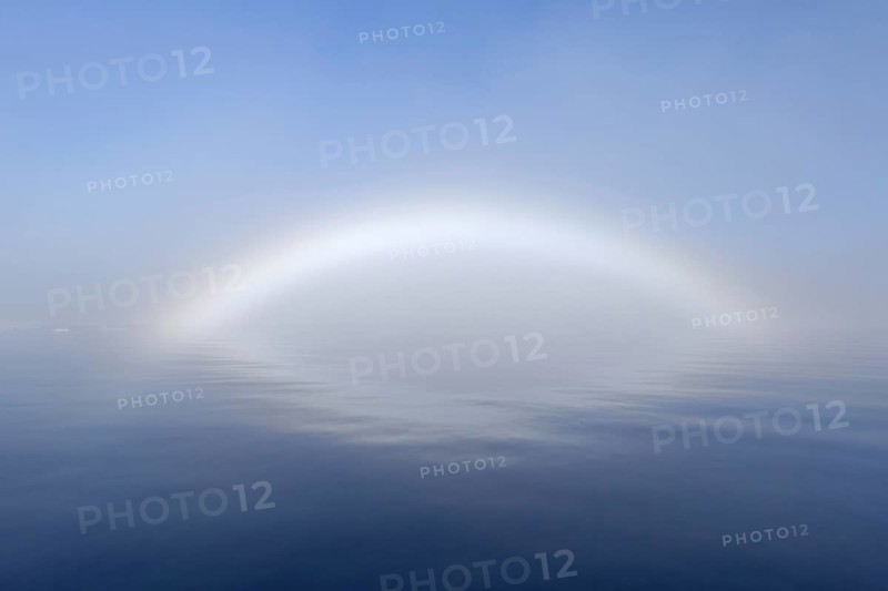 Fogbow, fog bow, white rainbow, sea-dog over the Arctic Sea at Svalbard, Norway, Europe