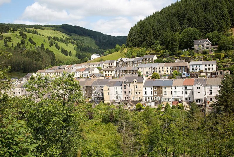 Terraced houses in Blaengwynfi, Neath Port Talbot area, South Wales, UK