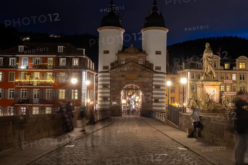 Old bridge with double towers of the bridge gate, Heidelberg, Baden-Wuerttemberg, Germany, Europe