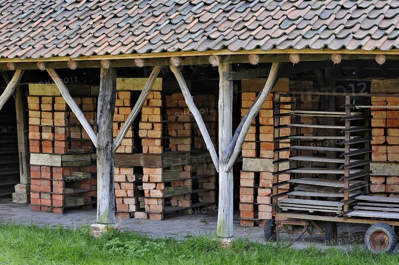 Drying yard with bricks and tiles at brickworks, Boom, Belgium, Europe