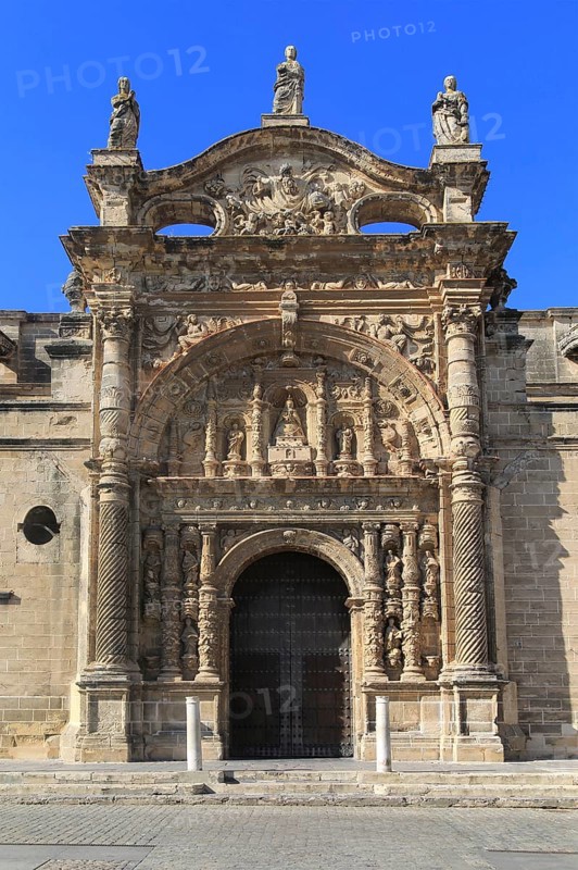 Historic church facade, Iglesia Mayor Prioral, Puerto de Santa Maria, Cadiz province, Spain, Europe