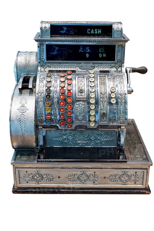 Historical cash register, cash register, shop, shop, analogue, history, historical, shop, merchant, cash, clipping, clipped, white background, neutral background