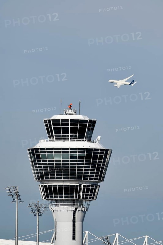 Lufthansa Airbus A350-900 with tower, Munich Airport, Upper Bavaria, Bavaria, Germany, Europe