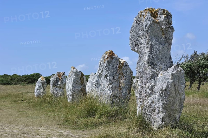 Megalithic standing stones, Alignements de Lagatjar at Crozon, Camaret-sur-Mer, Finistere, Brittany, France, Europe