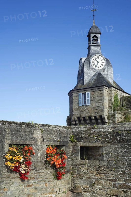Belfry at the entrance gate to the medieval Ville Close at Concarneau, Finistere, Brittany, France, Europe