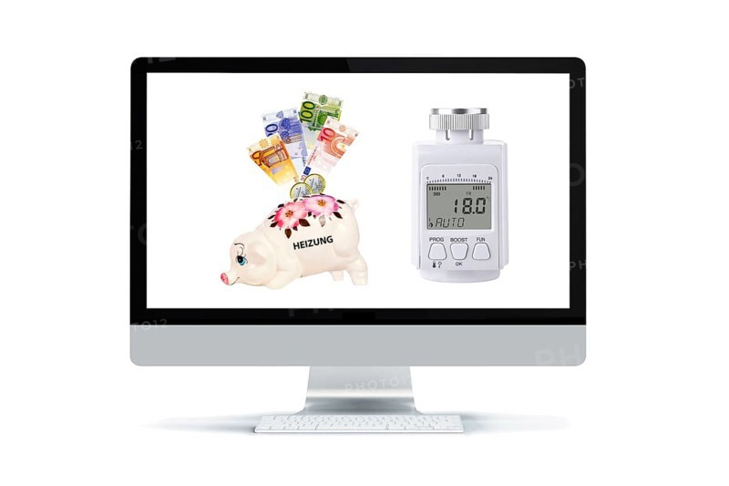 House, model house, bobble hat, cap, euro coins, saving, energy, expensive, inflation rate, cold, winter, heating, electricity, throttle, reduce, heating thermostat to 18 degrees, piggy bank, savings, euro banknotes, studio