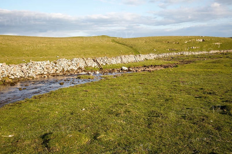 Stream sinking underground in limestone rock, Malham, Yorkshire Dales national park, England, UK