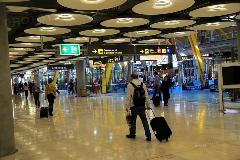 Modern architecture ceiling interior of terminal 4 building, Adolfo Suarez Madridâ€“Barajas airport, Madrid, Spain, Europe