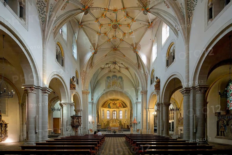 St Castor Basilica, Central nave and main altar, Coblenz, Rhineland Palatinate, Germany, Europe