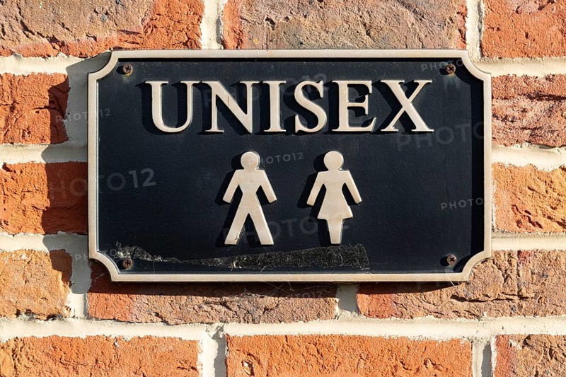 Unisex toilet sign for men and women, UK