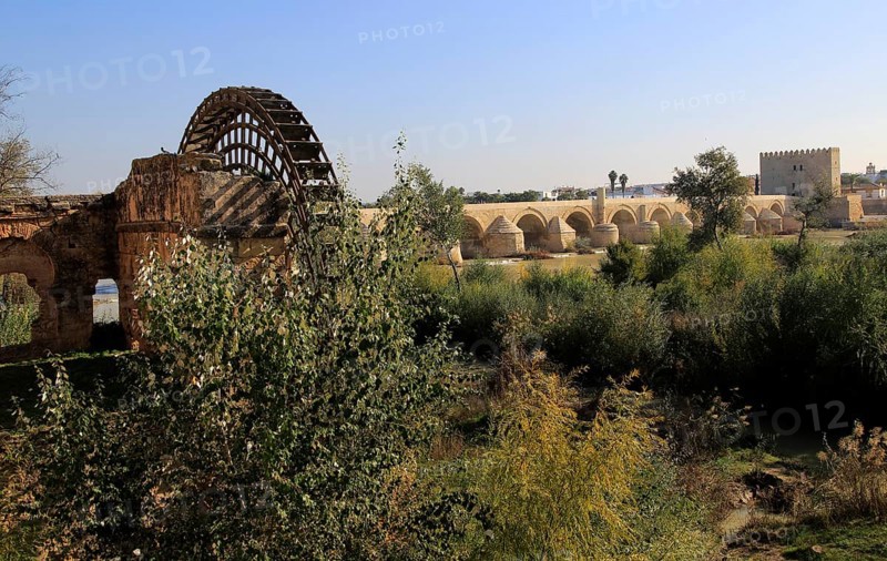Historic Albolafia Moorish water-wheel on river Rio Guadalquivir, Cordoba, Spain, Europe