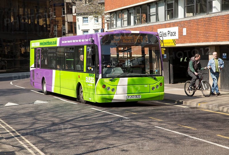 Single decker bus in central Ipswich, Suffolk, England, UK