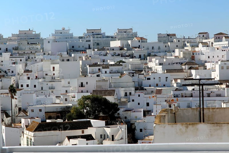 Pueblo blanco historic village whitewashed houses on hillside, Vejer de la Frontera, Cadiz Province, Spain, Europe