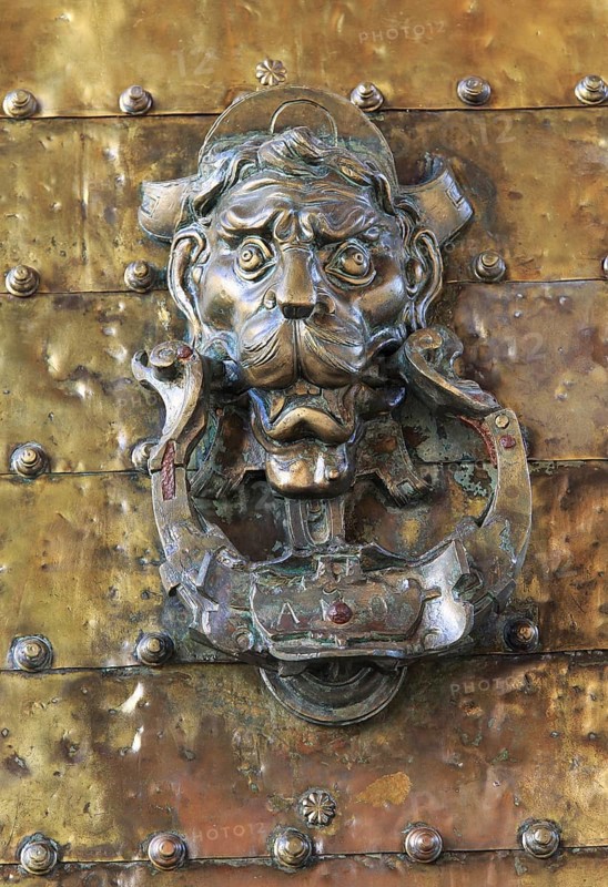 Detail of historic brass door knocker Cordoba, Spain, Europe