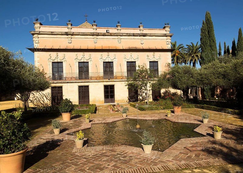 Historic palace building, Palacio de Villavicencio and gardens in the Alcazar, Jerez de la Frontera, Spain, Europe