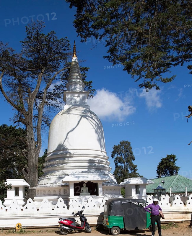Buddhist temple white stupa, Nuwara Eliya, Sri Lanka, Asia