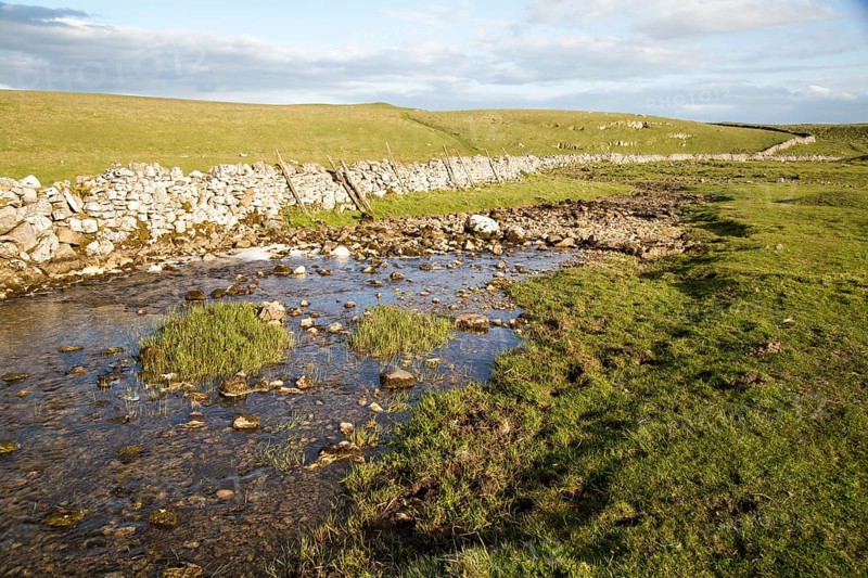 Stream sinking underground in limestone rock, Malham, Yorkshire Dales national park, England, UK