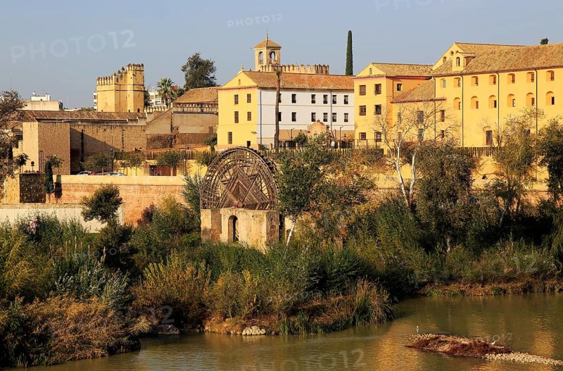 Historic Albolafia Moorish water-wheel on river Rio Guadalquivir, Cordoba, Spain, Europe