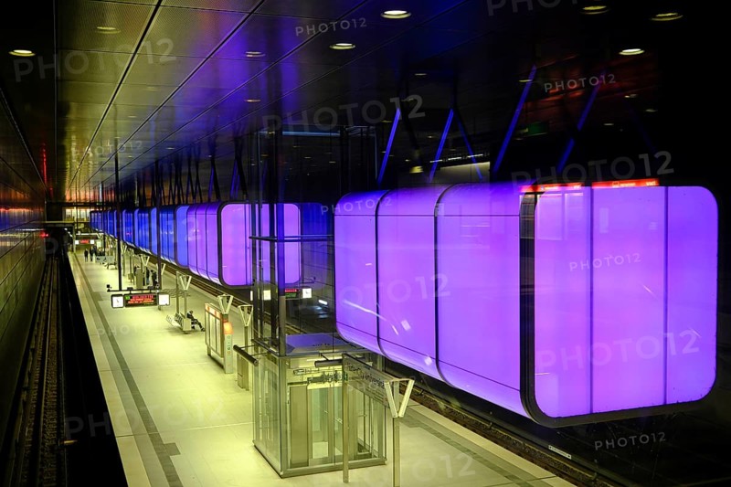 Hafencity University underground station, coloured light containers, Hanseatic City of Hamburg, Hamburg, Germany, Europe