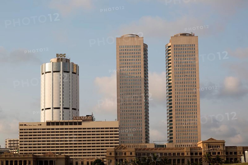 Twin towers of World Trade Centre and modern hotels, central business district, Colombo, Sri Lanka, Asia