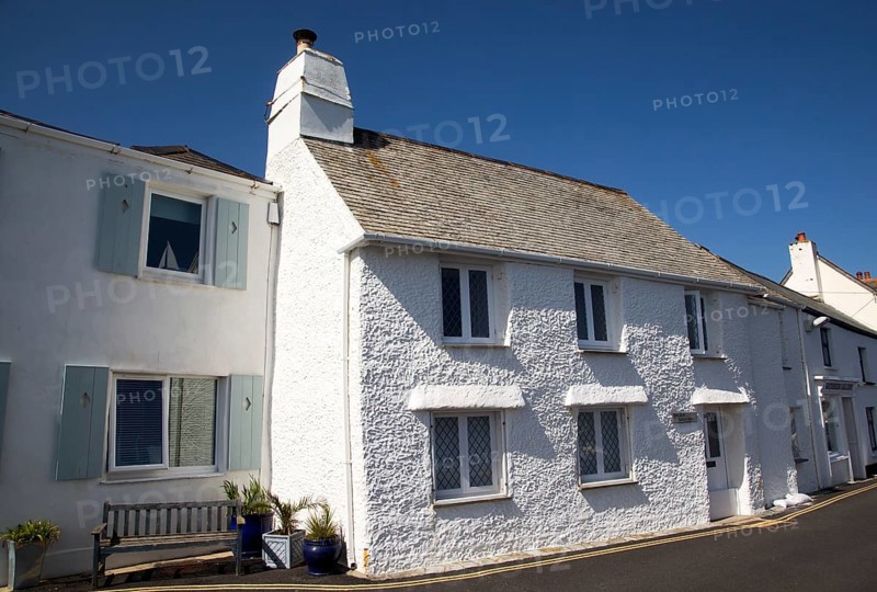 Traditional whitewashed cottages in St Mawes, Cornwall, England, UK