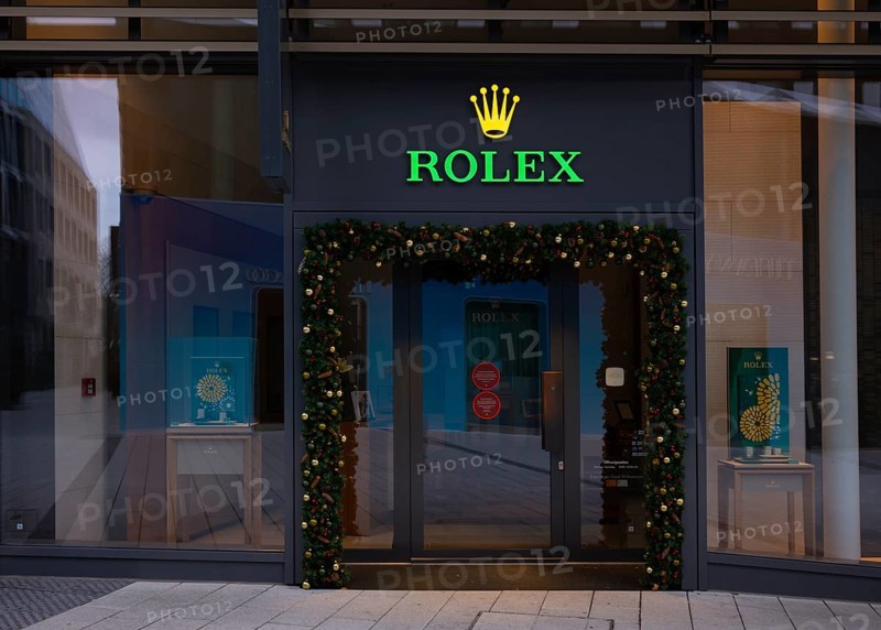 Rolex Brand Store, logo, shop, Christmas decoration, Dorotheen Quartier, DOQU, shopping mall, Stuttgart, Baden-Wuerttemberg, GermanyStuttgart, Baden-Wuerttemberg, Germany, Europe