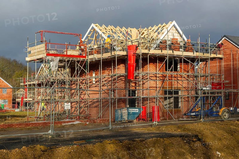 Building site construction new homes, Persimmon housing estate, Honours Meadow, Rendlesham, Suffolk, England, UK