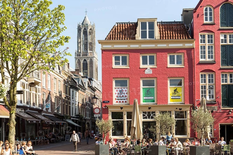 Dom Tower and historic buildings in central Utrecht, Netherlands