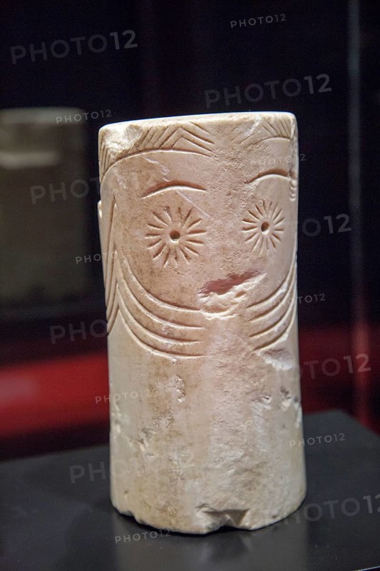 Chalcolithic marble cylinder shaped idol from 2, 500 BC archaeology museum, Jerez de la Frontera, Cadiz Province, Spain, Europe