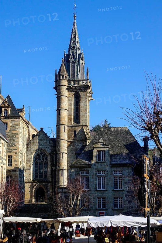 Place des Otages, Saint Melaine church, Morlaix Montroulez, Finistere Penn Ar Bed department, Brittany Breizh region, France, Europe