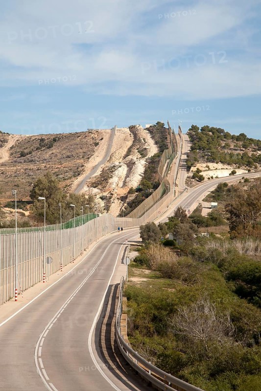 High security fences separate the Spanish exclave of Melilla, Spain from Morocco, north Africa, January 2015