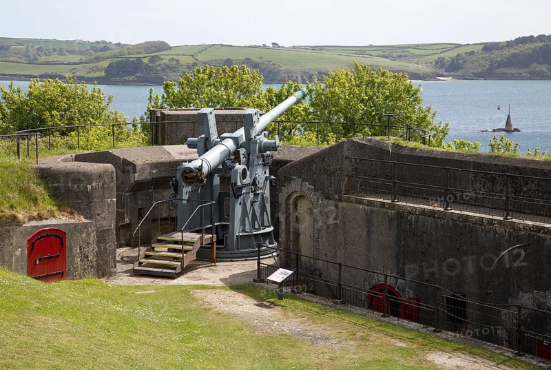 Historic military artillery gun, Pendennis Castle, Falmouth, Cornwall, England, UK