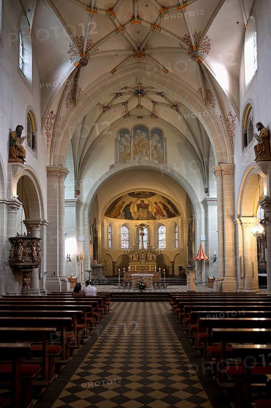 St Castor Basilica, Central nave and main altar, Coblenz, Rhineland Palatinate, Germany, Europe