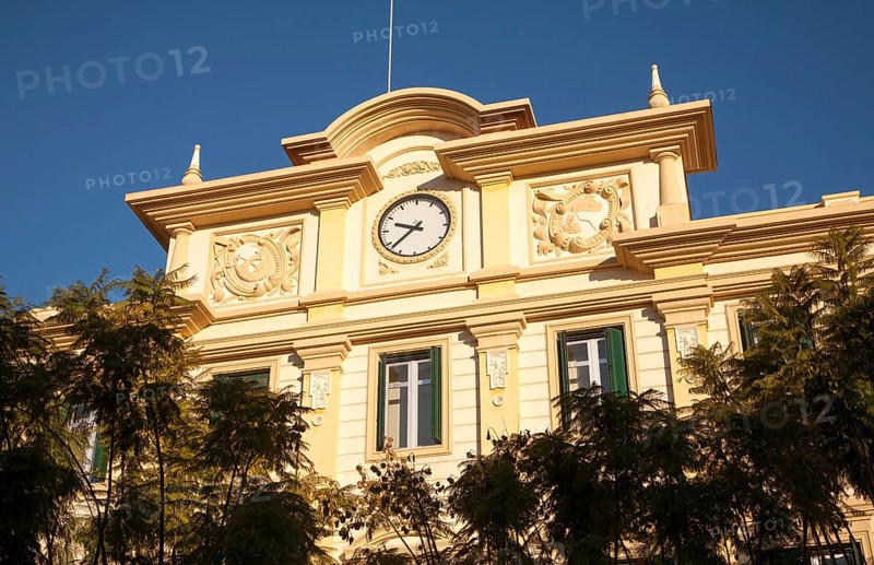 Historic port authority office building Malaga, Spain eclectic classicist style, 1935 architect Manuel Acena Gonzalez