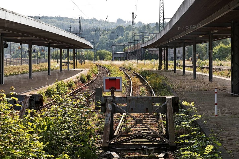 Buffer stop on the stub track as a track end at the railway station in Altenbeken, North Rhine-Westphalia, Germany, Europe