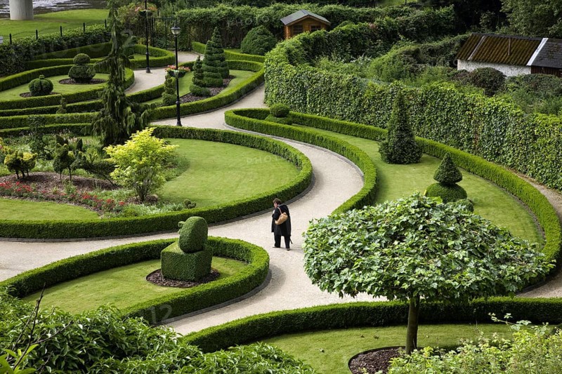 The Topiary gardens, parc des Topiaires with its pruned buxus bushes at Durbuy, Ardennes, Belgium, Europe
