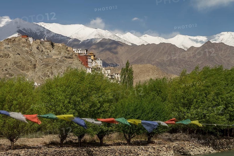 Spituk Gompa, the Buddhist monastery located near Leh, the capital of Ladakh region in Northern India. It belongs to the Gelug school of the Tibetan Buddhism. Spituk, Leh District, Union Territory of Ladakh, India, Asia