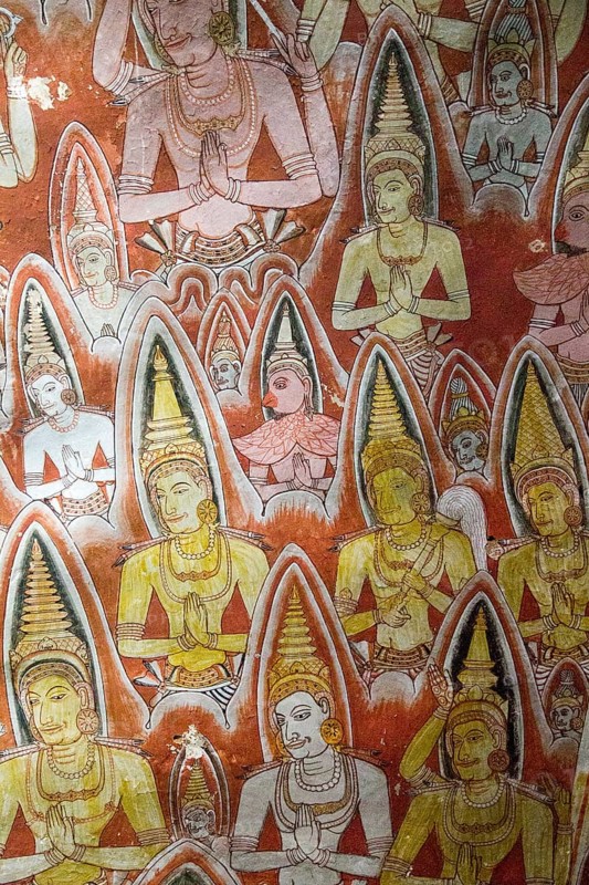 Buddha images in roof mural, Dambulla cave Buddhist temple complex, Sri Lanka, Asia