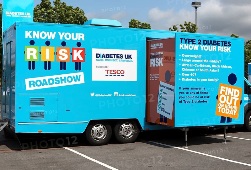 Diabetes Roadshow vehicle Tesco carpark, Ebbw Vale, Blaenau Gwent, South Wales, UK