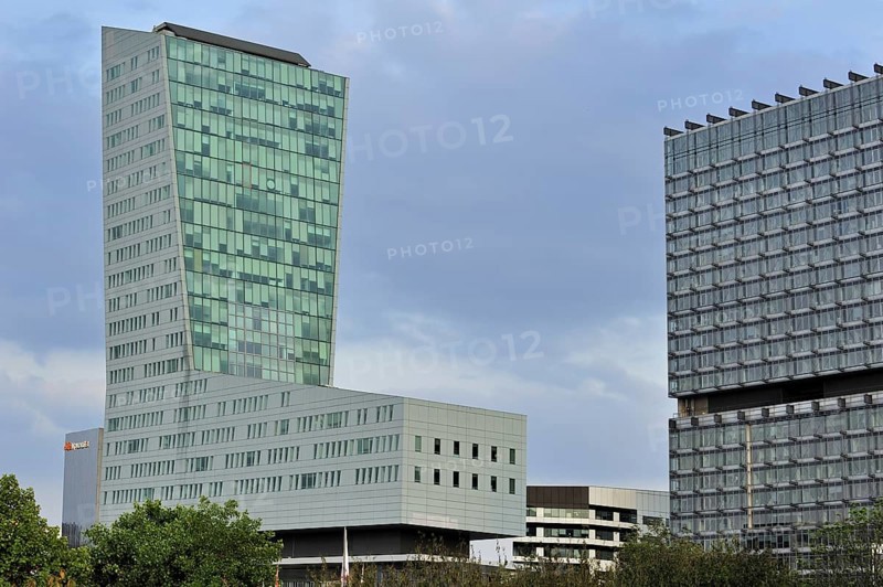 The modern office buildings Tour de Lille and Tour Lilleurope at the Euralille quarter in Lille, France, Europe