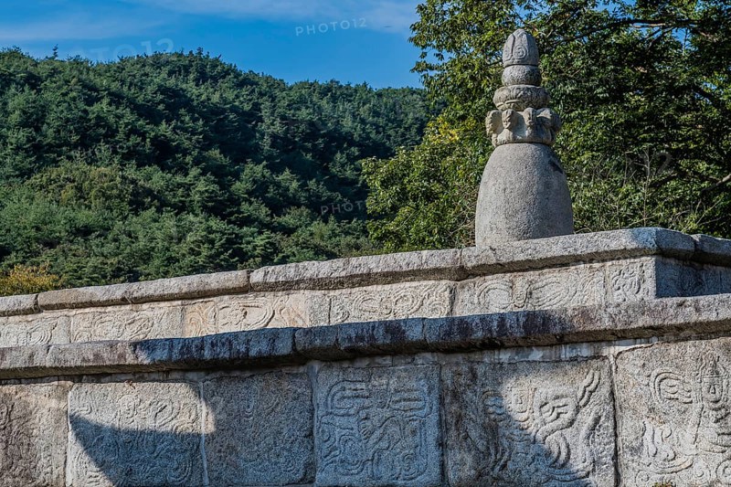 Bell-shaped pagoda on square stone base at Buddhist temple in Gimje-si, South Korea, Asia
