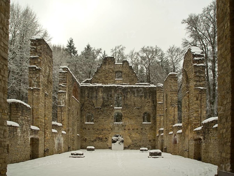 Ruins of the Maria Hilf church on the Welschenberg, Winter, Muehlheim, Upper Danube, Baden-Wuerttemberg, Germany, Europe